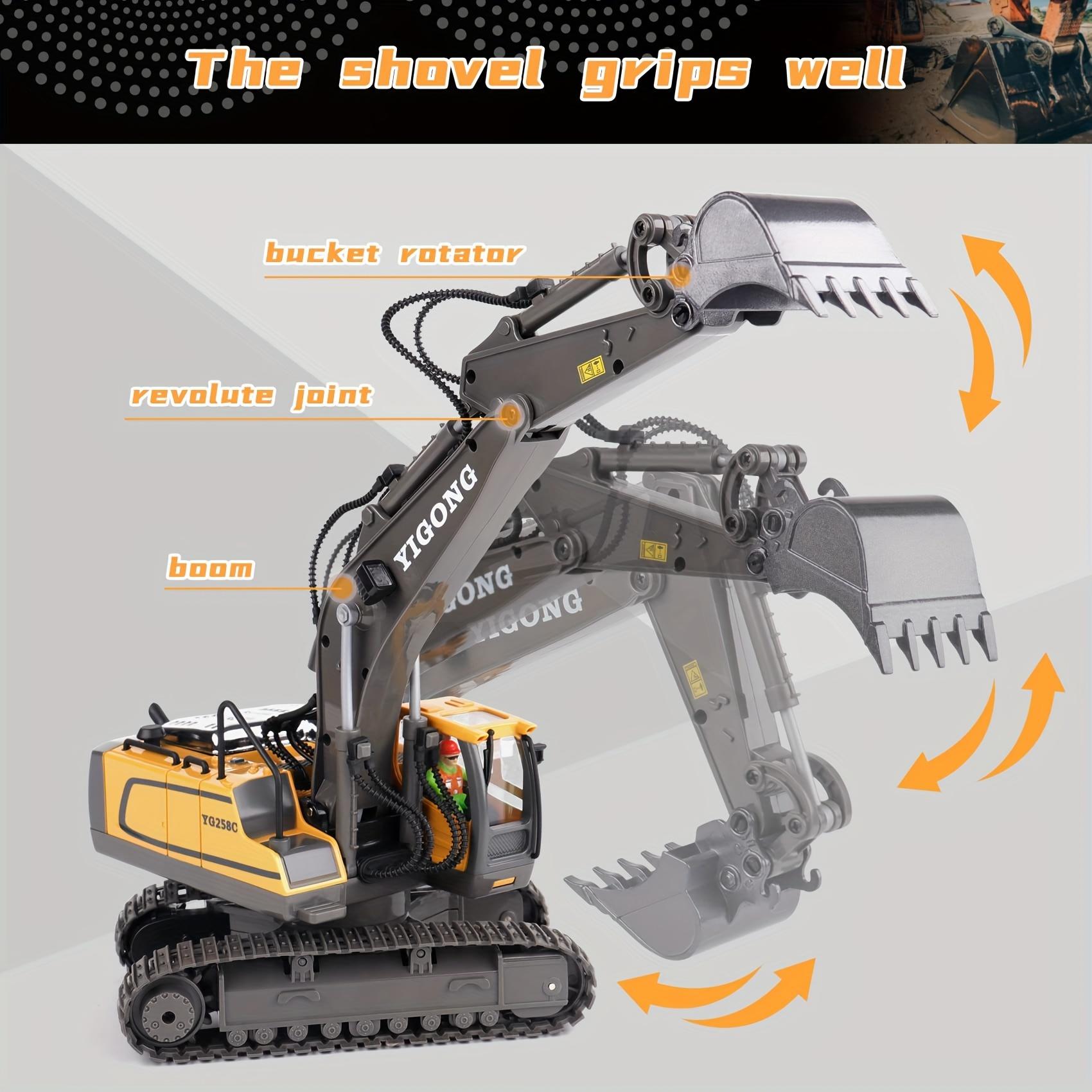 Remote Control Excavator Toy, Suitable for Boys Aged 6-12, Is the Best Birthday Gift for Children Aged 4-7,8,9,10,11, Remote Control Engineering Toy with Metal Bucket, Light, Sound, 2.4GHz