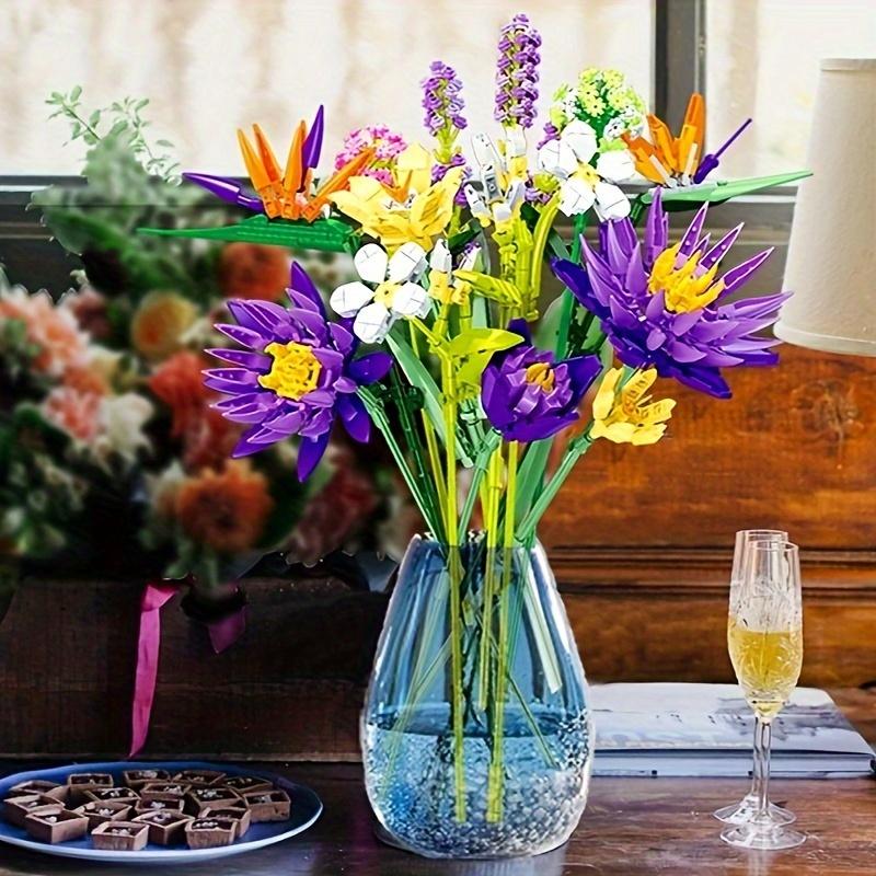 Purple Flower Bouquet Building Sets For Adult, 13 Flowers (891pcs), Unique Home Decor Gifts For Mother's Day, Botanical Collection With Fancy Box, Building Blocks Toy For Girls Ages 8+