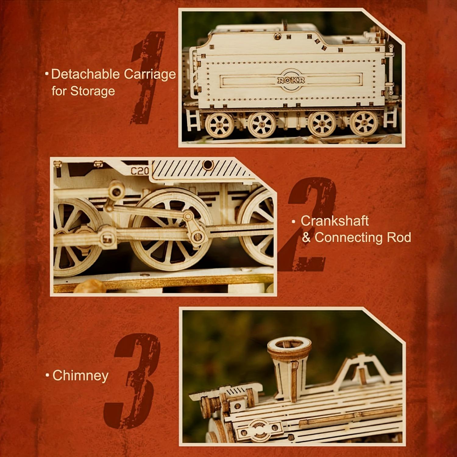 3D Wooden Educational Mechanical Car Model Self-Build Car Kit Educational Toy Best Birthday/Christmas Gift For Adults (Prime Steam Express) (With Carriage)