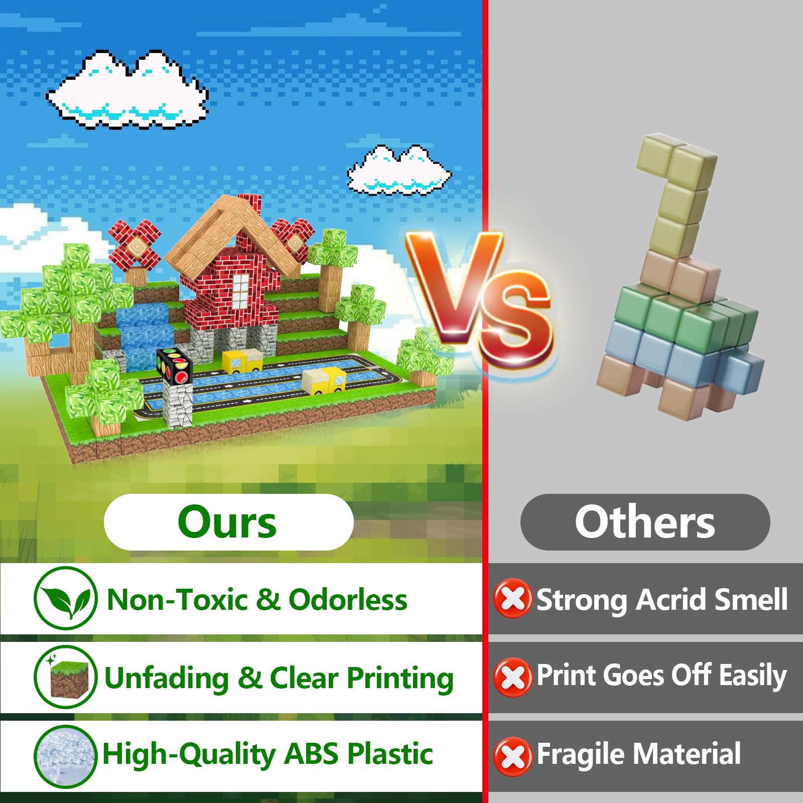 STEM Minecraft Magnetic Tiles - 300PCS Sensory Toys for Boys & Girls Ages 4-8