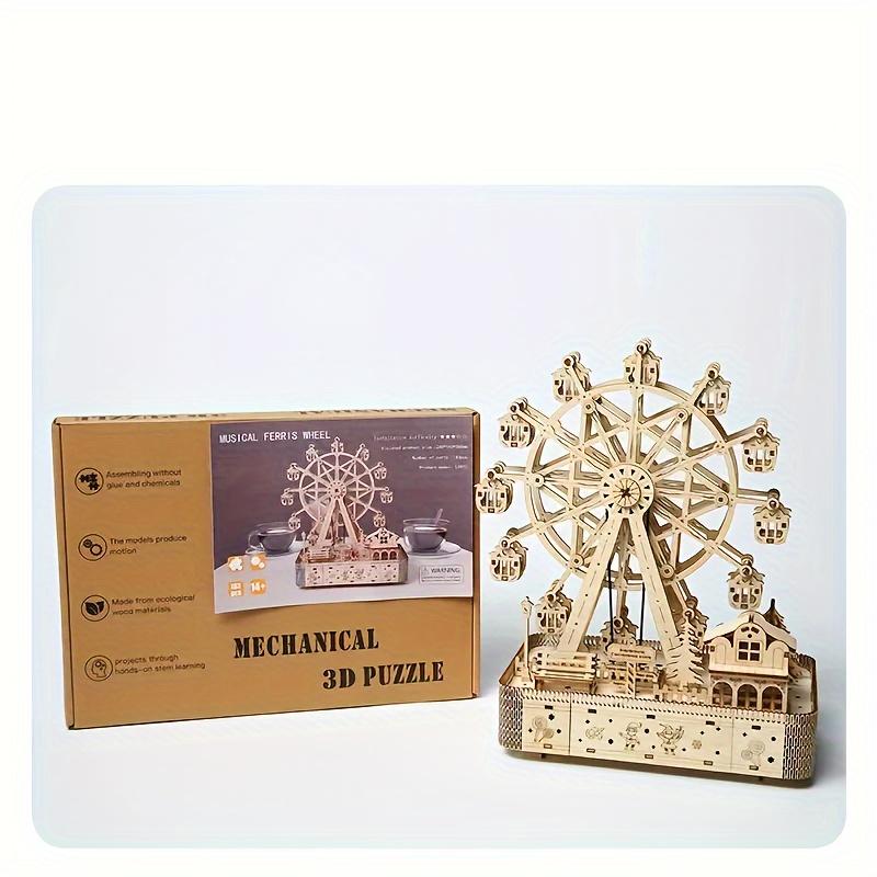 183pcs Wooden Ferris Wheel 3D Puzzle with LED Lights and Music Box - Basswood Craft Set for Adults, Creative DIY Project, Enthusiast and Birthday Gift