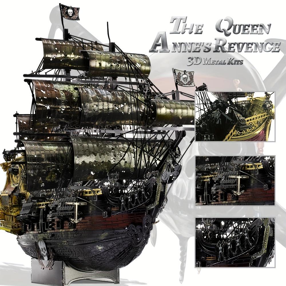 Piececool 439Pcs 3D Puzzles For Adult The Queen Anne's Revenge Metal Pirate Ship Model Kits Gifts Boxed Birthday Gifts Holiday Party Prizes Halloween Christmas Gift