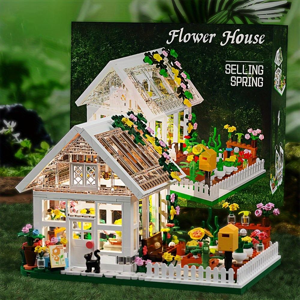 Flower House Building Mini Set with LED, City Street View Greenhouse Building Blocks Toy, Halloween Xmas Gift for Friends Christmas Gift