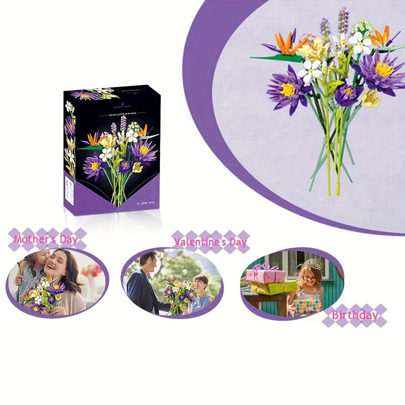 Purple Flower Bouquet Building Sets For Adult, 13 Flowers (891pcs), Unique Home Decor Gifts For Mother's Day, Botanical Collection With Fancy Box, Building Blocks Toy For Girls Ages 8+