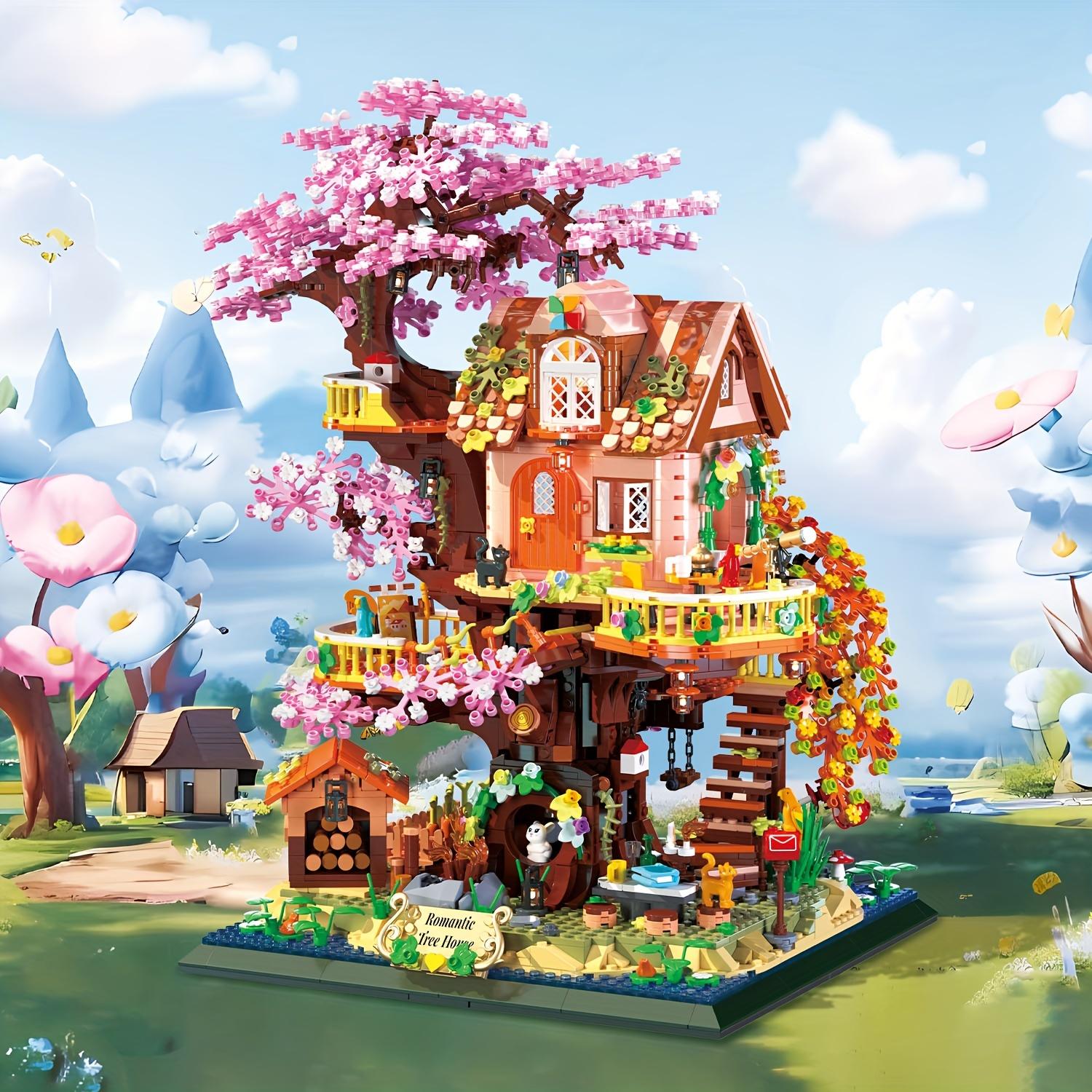 2 In 1 Cherry Blossom Tree House Building Set - Two Colors Of Leaves & Flowers, Mini Building Block, Friendship Forest House Brick Kit Toy - For Adults, Girls & Boys - Perfect Gift for Thanksgiving, Halloween & Christmas