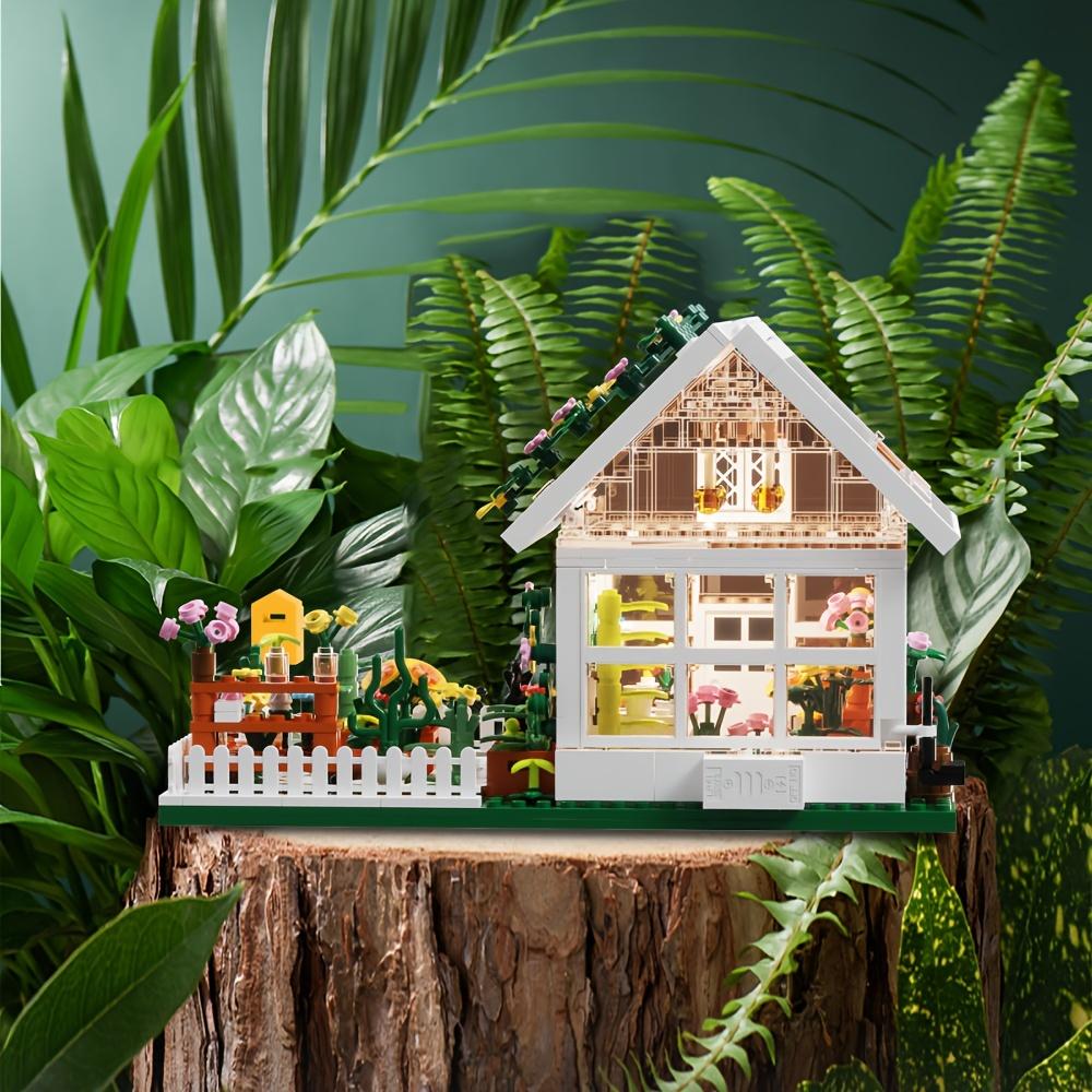 Flower House Building Mini Set with LED, City Street View Greenhouse Building Blocks Toy, Halloween Xmas Gift for Friends Christmas Gift
