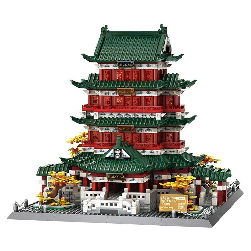 Wange China Jiangxi Nanchang Tengwang Pavilion Children's Building Blocks Toy Small Particles Compatible with 7212