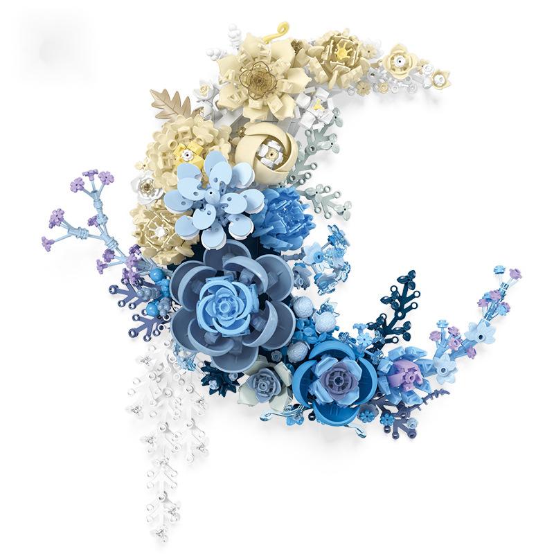 Blue Flower Bouquet Building Sets For Adult, 13 Flowers (934pcs), Botanical Collection With Fancy Box, Building Blocks Toy For Girls Ages 8+,Contemporary Plastic Brick Mural - Modular 3D Wall Art for Modern Homes