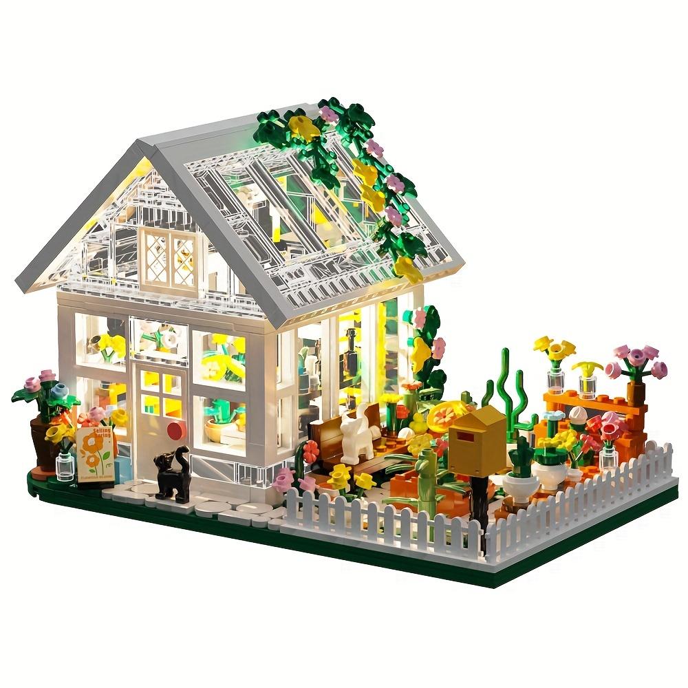 Flower House Building Mini Set with LED, City Street View Greenhouse Building Blocks Toy, Halloween Xmas Gift for Friends Christmas Gift