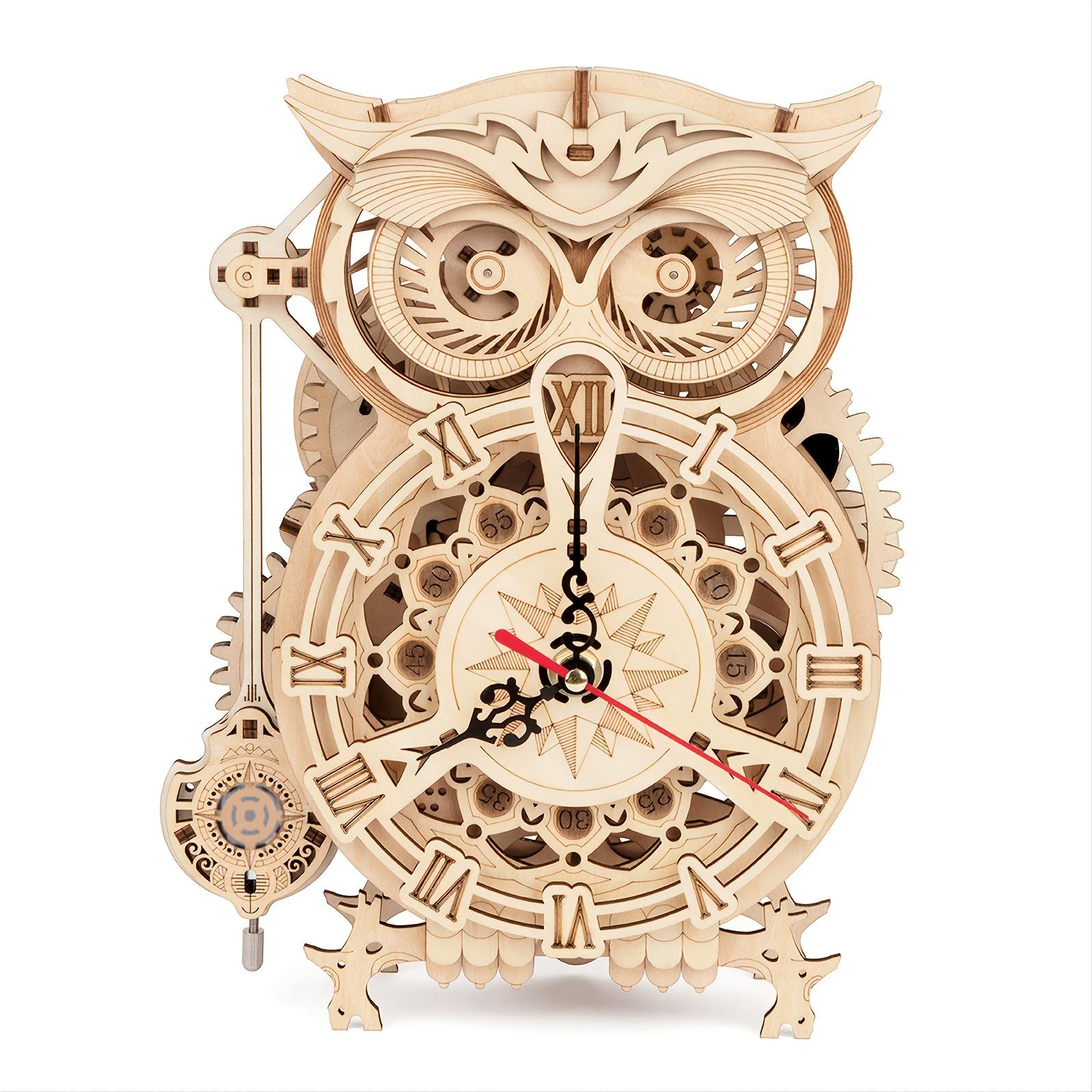 Adult 3D Wooden Jigsaw Puzzle Owl Clock Model Kit Table Clock Home Decoration Birthday/Christmas Unique Gift Handmade DIY Wooden Crafts