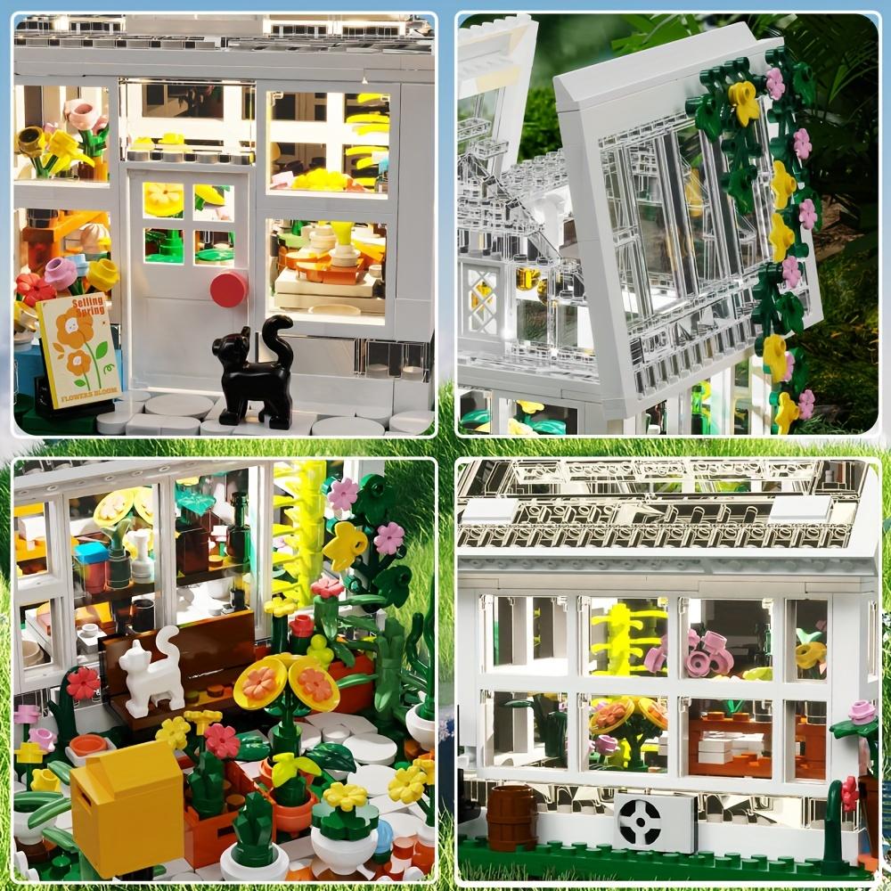 Flower House Building Mini Set with LED, City Street View Greenhouse Building Blocks Toy, Halloween Xmas Gift for Friends Christmas Gift
