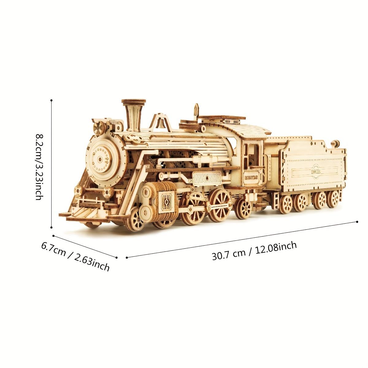 3D Wooden Educational Mechanical Car Model Self-Build Car Kit Educational Toy Best Birthday/Christmas Gift For Adults (Prime Steam Express) (With Carriage)