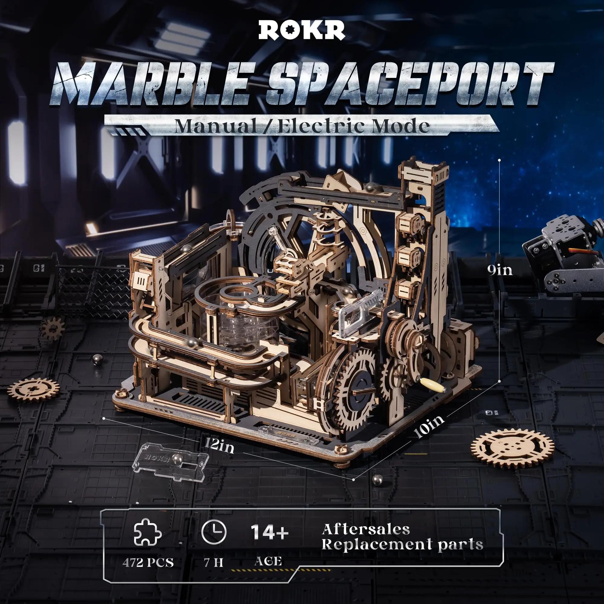 Electric Marble Run with Light 3D Puzzle Toys Marble Spaceport Gifts for Kids Children Connect With Night City LGC01 Steel Balls Diy