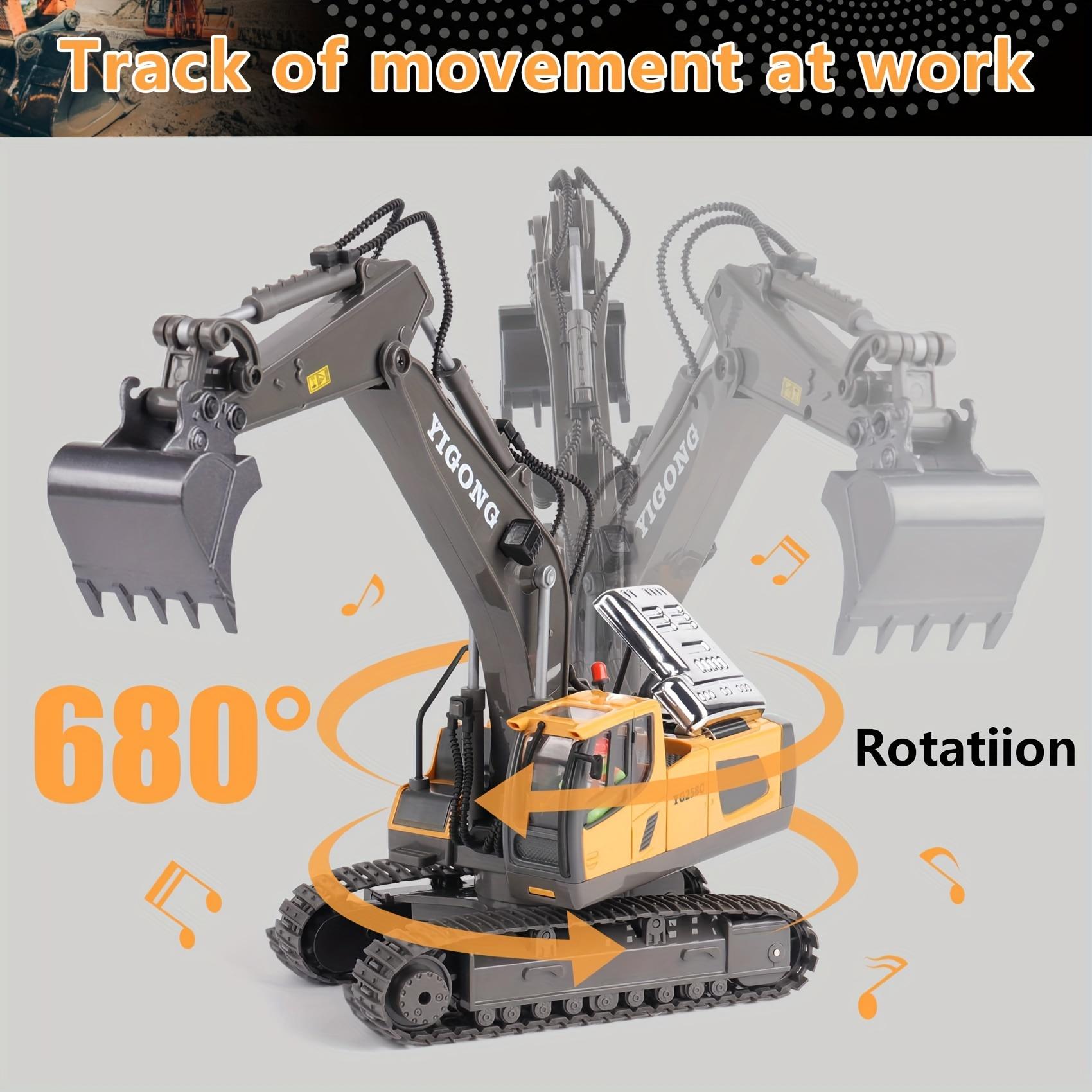 Remote Control Excavator Toy, Suitable for Boys Aged 6-12, Is the Best Birthday Gift for Children Aged 4-7,8,9,10,11, Remote Control Engineering Toy with Metal Bucket, Light, Sound, 2.4GHz