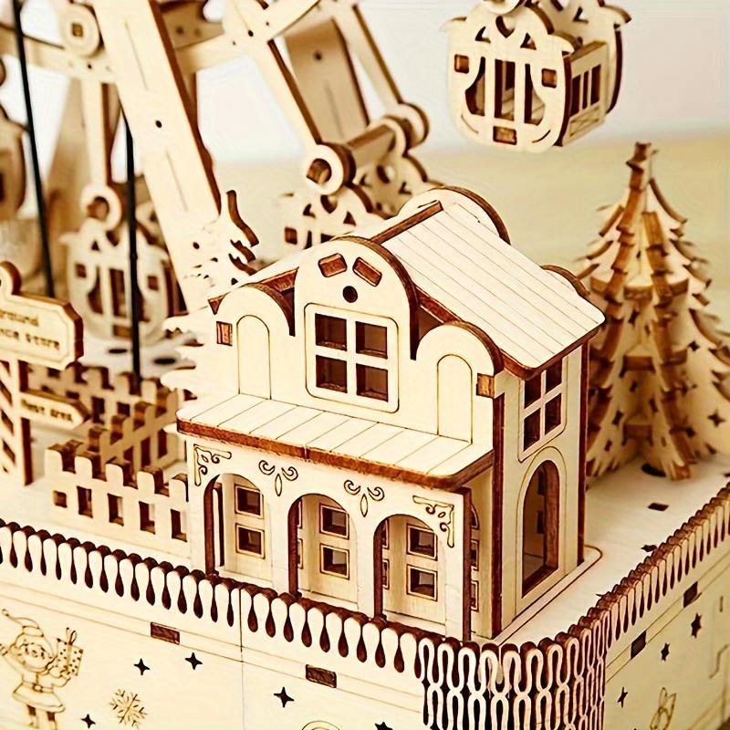 183pcs Wooden Ferris Wheel 3D Puzzle with LED Lights and Music Box - Basswood Craft Set for Adults, Creative DIY Project, Enthusiast and Birthday Gift