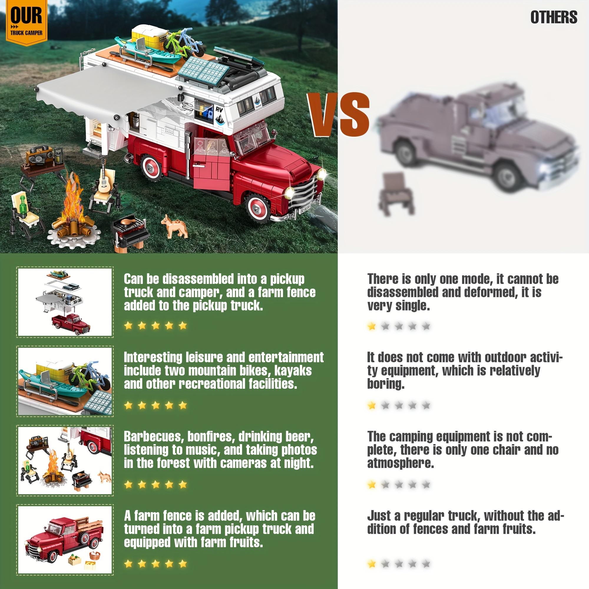2188pcs Car Building Block, 2-in-1 Camper Van Building And Farm Pickup Truck Building Set Toy, Retro Rvs Building Block Kit Set