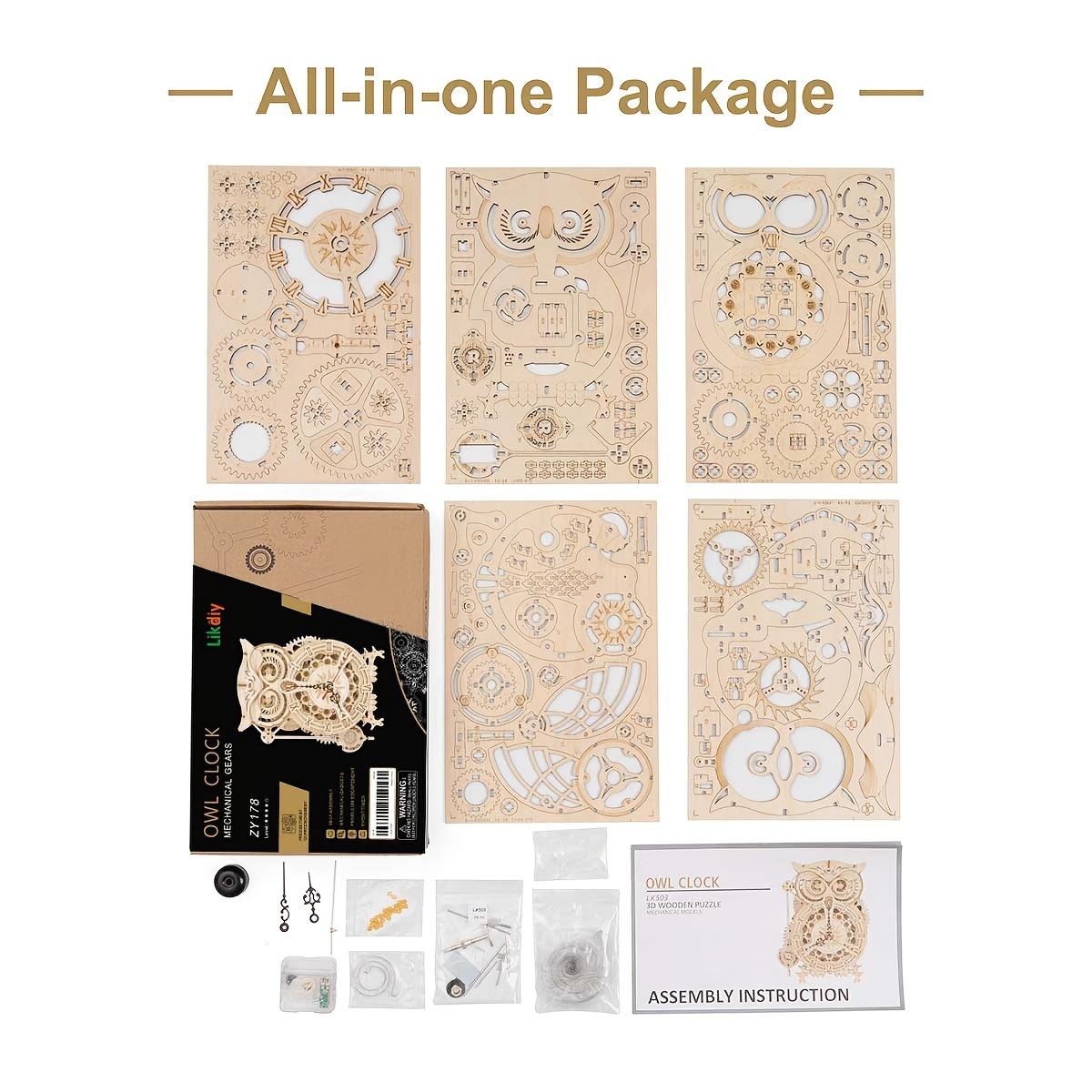Adult 3D Wooden Jigsaw Puzzle Owl Clock Model Kit Table Clock Home Decoration Birthday/Christmas Unique Gift Handmade DIY Wooden Crafts