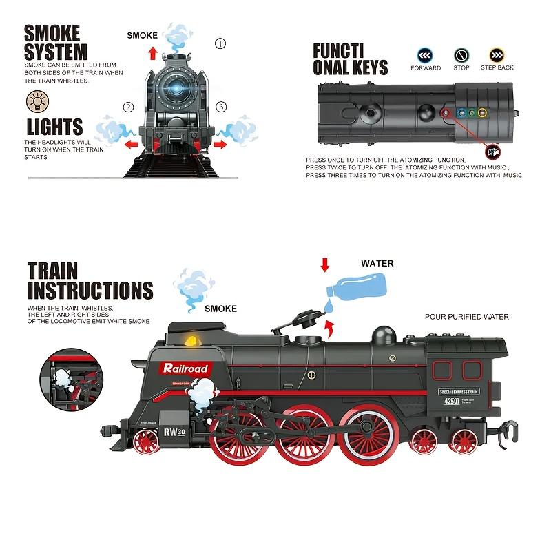 Deluxe 90pcs Electric Train Set for Young Boys - Includes Train & Trolley with LED Lights, Realistic Steam Effects & Sounds - Perfect Christmas Gift for Boys - For Ages 3+ - Fun & Educational