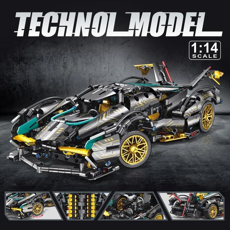 1314Pcs Building block City Car Black V12 Block Roadster 1:14 DIY Roadster Building ket Assembly Block Car Toy Birthday Gift Christmas Halloween Gift