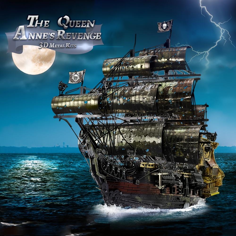 Piececool 439Pcs 3D Puzzles For Adult The Queen Anne's Revenge Metal Pirate Ship Model Kits Gifts Boxed Birthday Gifts Holiday Party Prizes Halloween Christmas Gift