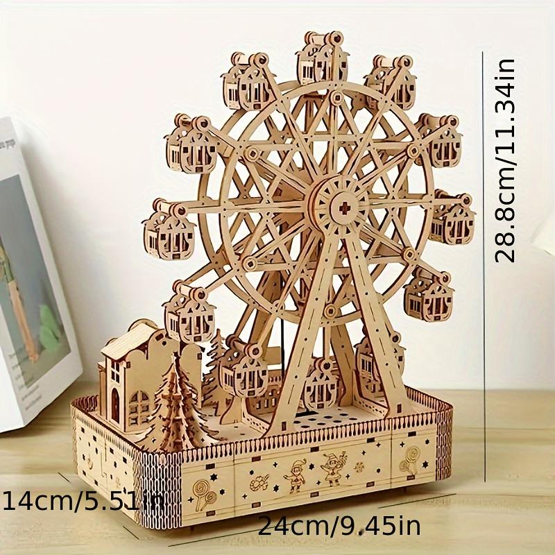 183pcs Wooden Ferris Wheel 3D Puzzle with LED Lights and Music Box - Basswood Craft Set for Adults, Creative DIY Project, Enthusiast and Birthday Gift