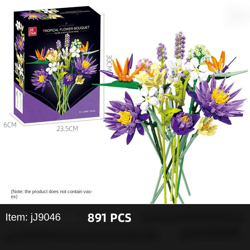 Purple Flower Bouquet Building Sets For Adult, 13 Flowers (891pcs), Botanical Collection With Fancy Box, Building Blocks Toy For Girls Ages 8+,Thoughtful Home Décor Gift for Your Loved One