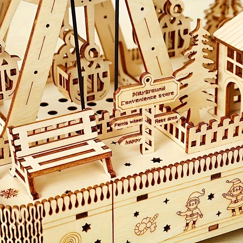 183pcs Wooden Ferris Wheel 3D Puzzle with LED Lights and Music Box - Basswood Craft Set for Adults, Creative DIY Project, Enthusiast and Birthday Gift