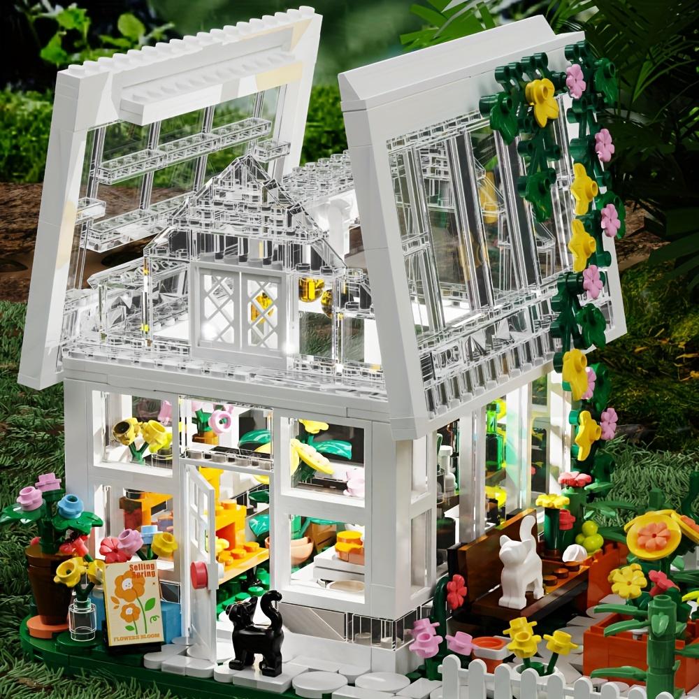 Flower House Building Mini Set with LED, City Street View Greenhouse Building Blocks Toy, Halloween Xmas Gift for Friends Christmas Gift