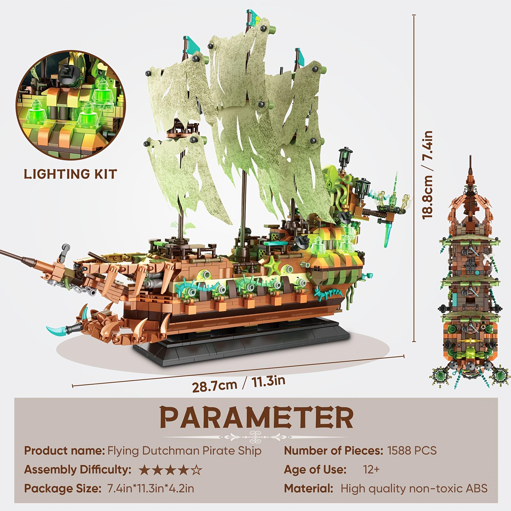 1588pcs Pirate Ship Building Blocks Set, Advanced MOC Dutchman Model Kit, Movie Themed Construction Toy, ABS Material, with LED Lights, for Ages 8-14, Ideal for Christmas and Birthday Gifts