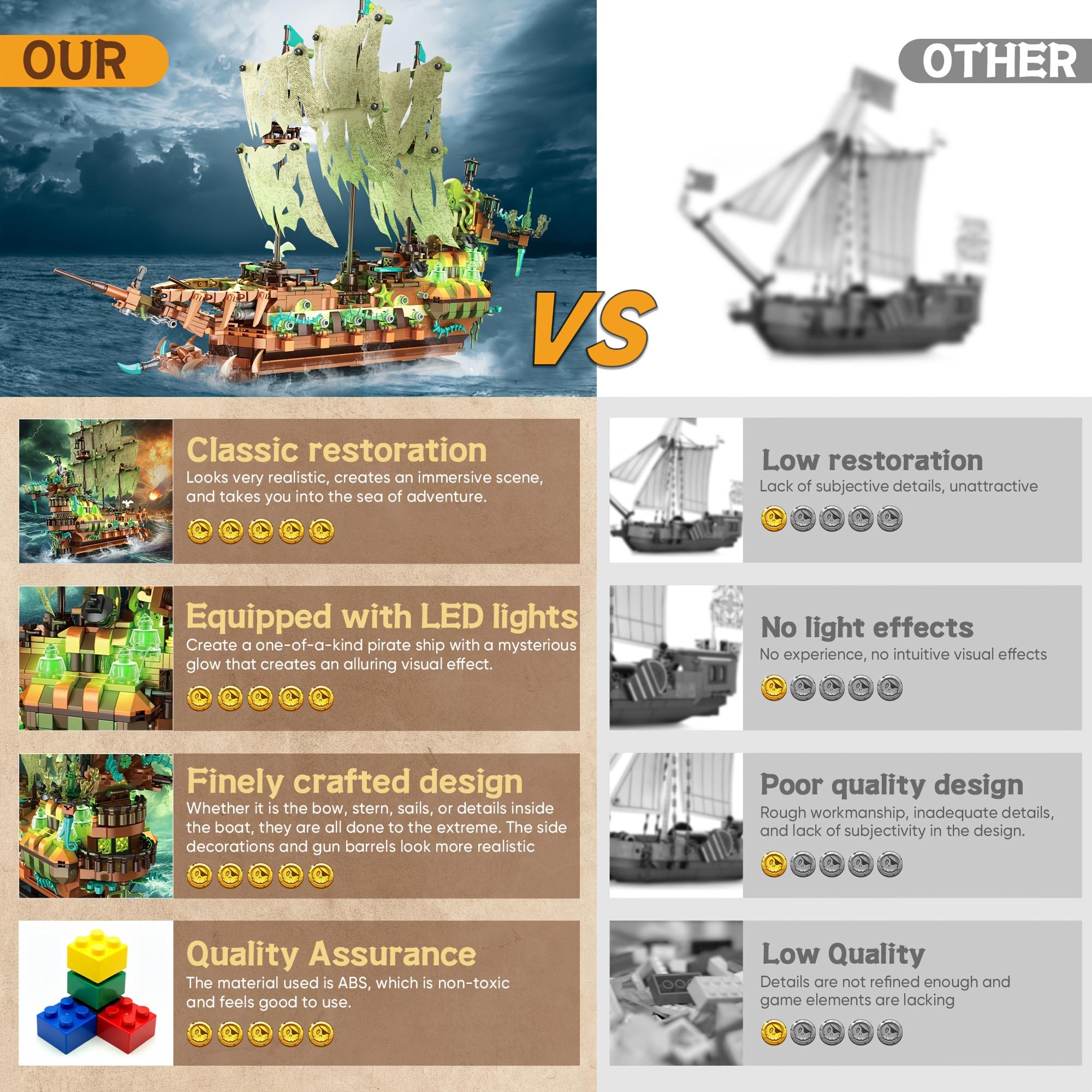 1588pcs Pirate Ship Building Blocks Set, Advanced MOC Dutchman Model Kit, Movie Themed Construction Toy, ABS Material, with LED Lights, for Ages 8-14, Ideal for Christmas and Birthday Gifts