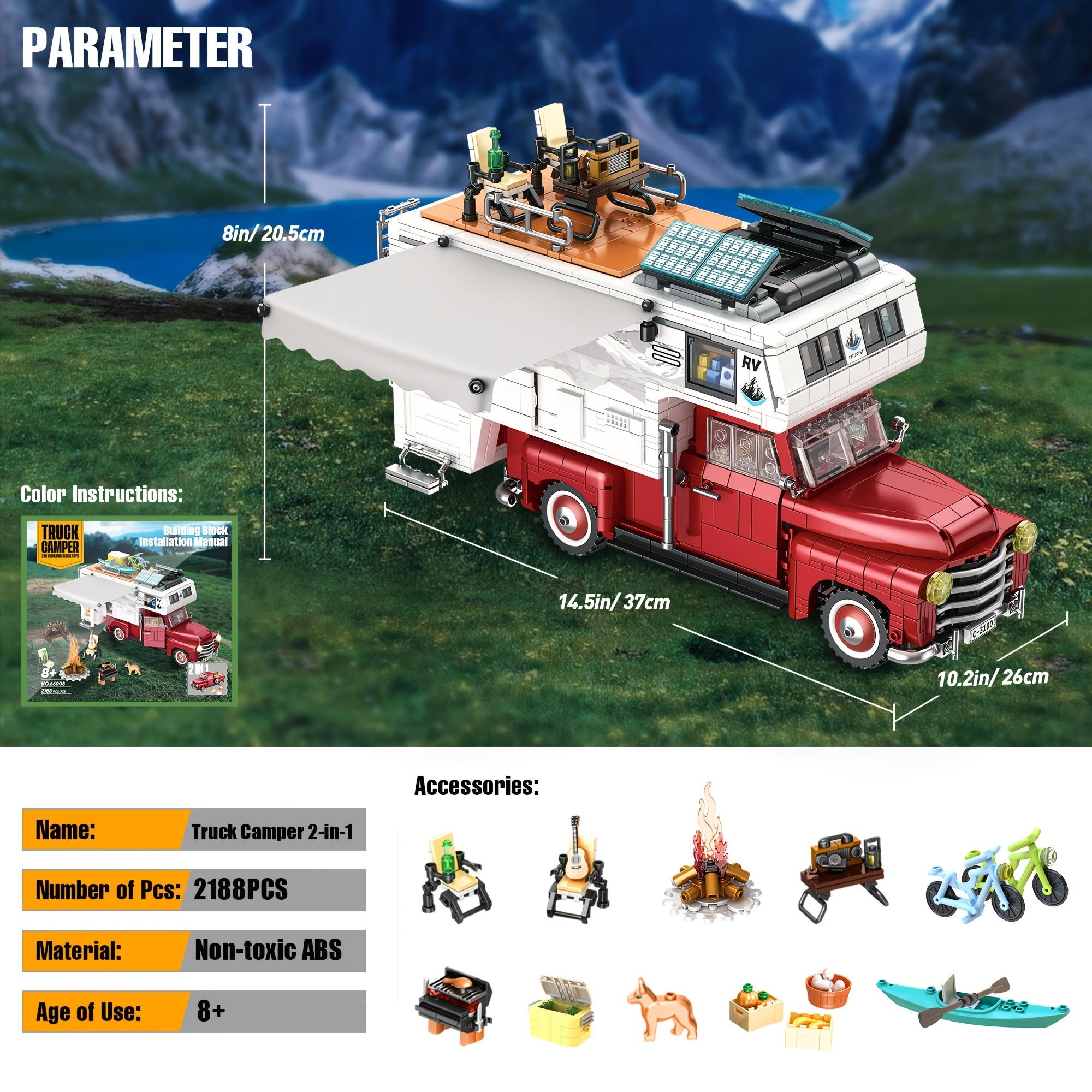 2188pcs Car Building Block, 2-in-1 Camper Van Building And Farm Pickup Truck Building Set Toy, Retro Rvs Building Block Kit Set