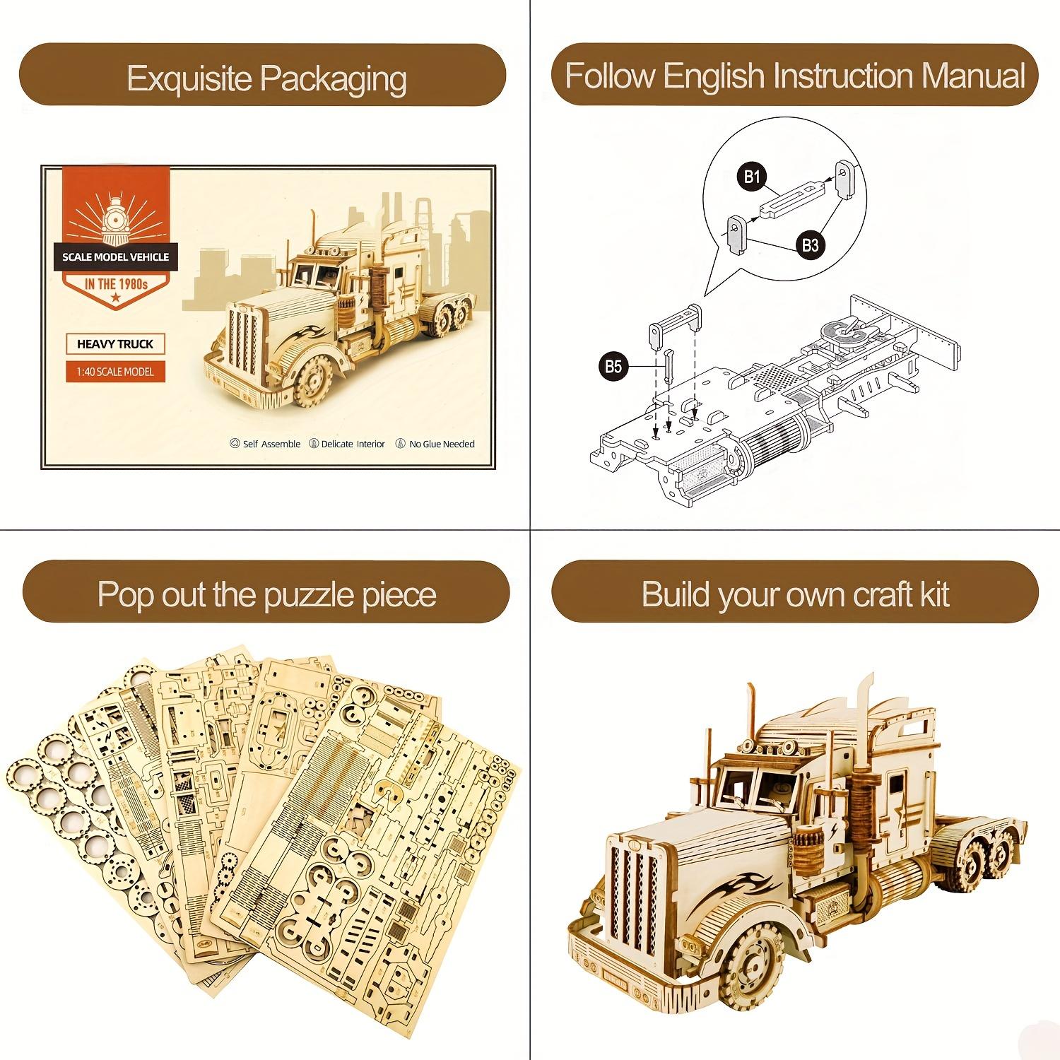 Build Your Own Heavy Truck 3D Wooden Puzzle Model Kit - A Fun And Educational DIY Gift Christmas Halloween Gift