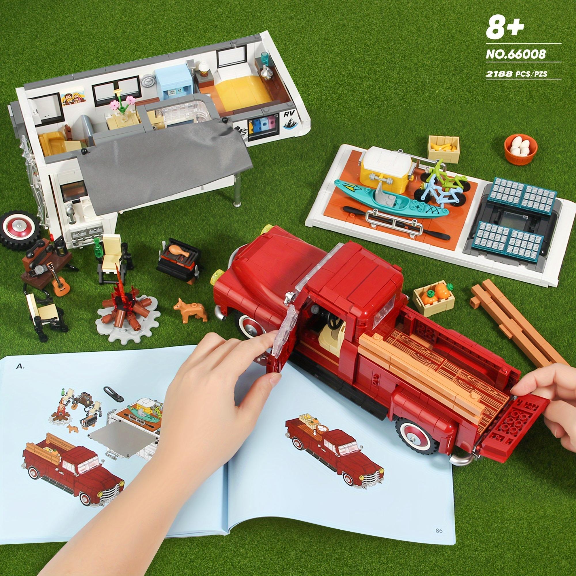 2188pcs Car Building Block, 2-in-1 Camper Van Building And Farm Pickup Truck Building Set Toy, Retro Rvs Building Block Kit Set
