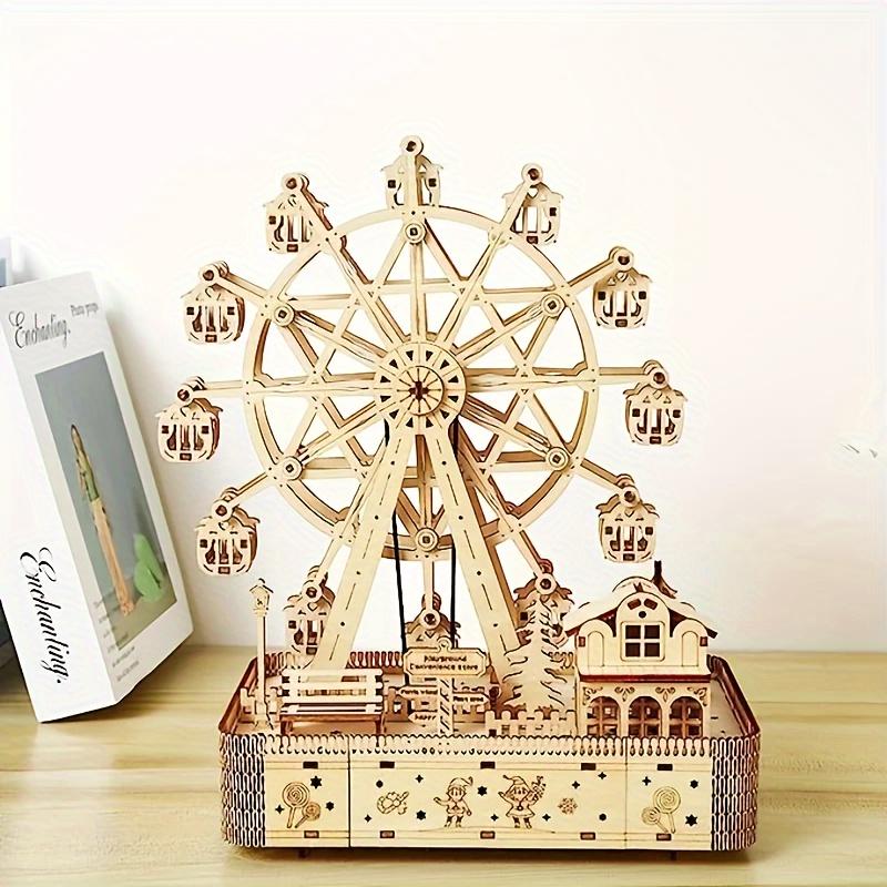 183pcs Wooden Ferris Wheel 3D Puzzle with LED Lights and Music Box - Basswood Craft Set for Adults, Creative DIY Project, Enthusiast and Birthday Gift