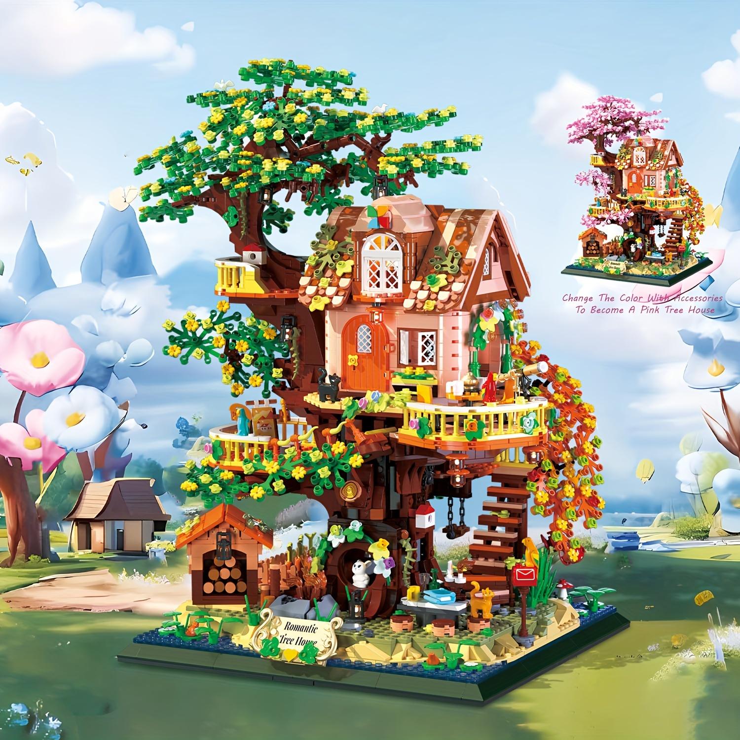 2 In 1 Cherry Blossom Tree House Building Set - Two Colors Of Leaves & Flowers, Mini Building Block, Friendship Forest House Brick Kit Toy - For Adults, Girls & Boys - Perfect Gift for Thanksgiving, Halloween & Christmas