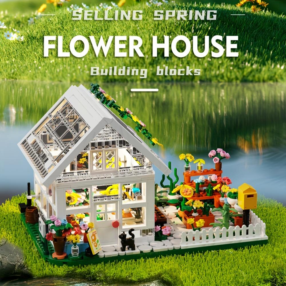 Flower House Building Mini Set with LED, City Street View Greenhouse Building Blocks Toy, Halloween Xmas Gift for Friends Christmas Gift
