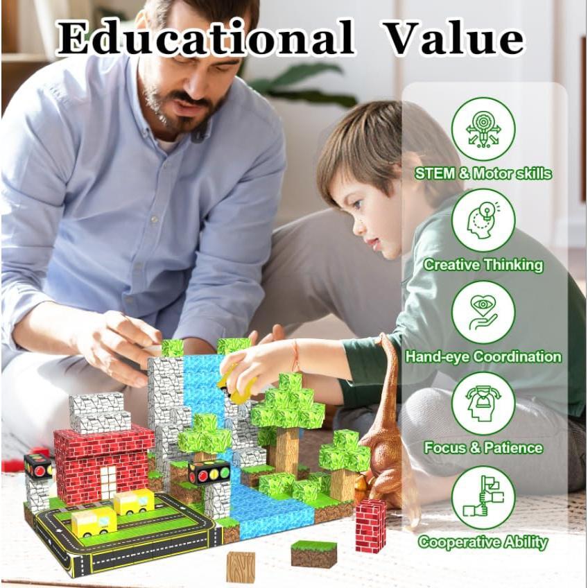 STEM Minecraft Magnetic Tiles - 300PCS Sensory Toys for Boys & Girls Ages 4-8