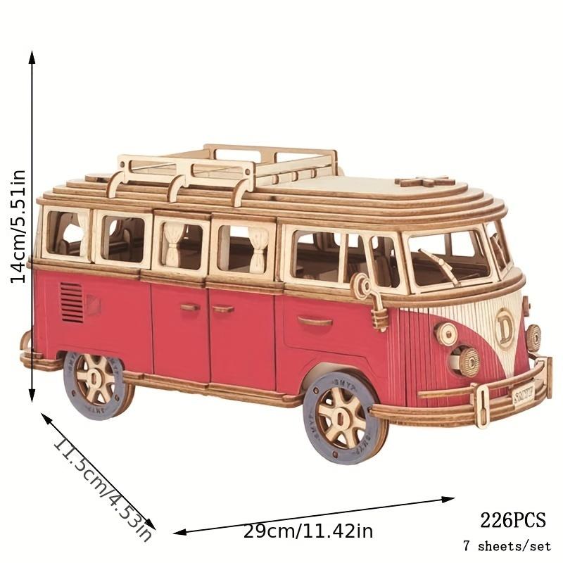 Blue and Wooden Puzzle Camping Car, Wooden Car Model, Assembled 3d Three-dimensional Building Block Toys, Educational Toys, Car Series