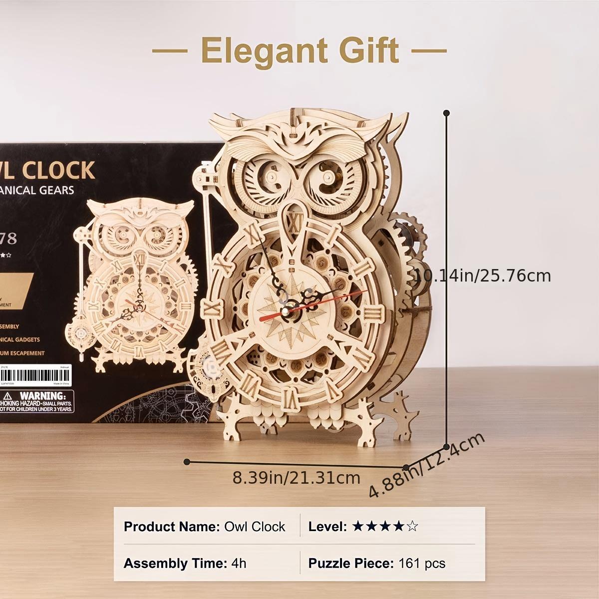 Adult 3D Wooden Jigsaw Puzzle Owl Clock Model Kit Table Clock Home Decoration Birthday/Christmas Unique Gift Handmade DIY Wooden Crafts