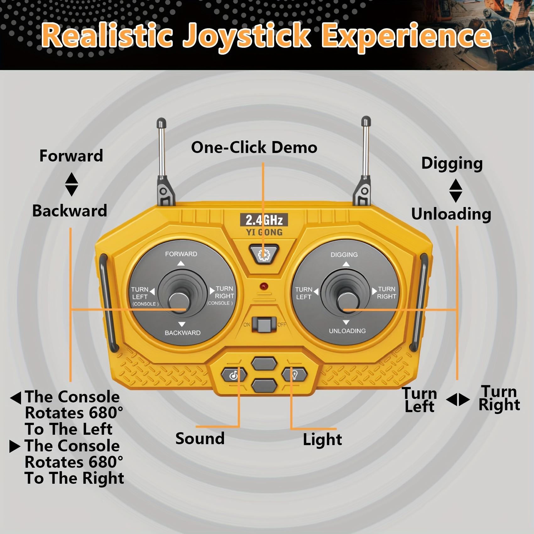 Remote Control Excavator Toy, Suitable for Boys Aged 6-12, Is the Best Birthday Gift for Children Aged 4-7,8,9,10,11, Remote Control Engineering Toy with Metal Bucket, Light, Sound, 2.4GHz