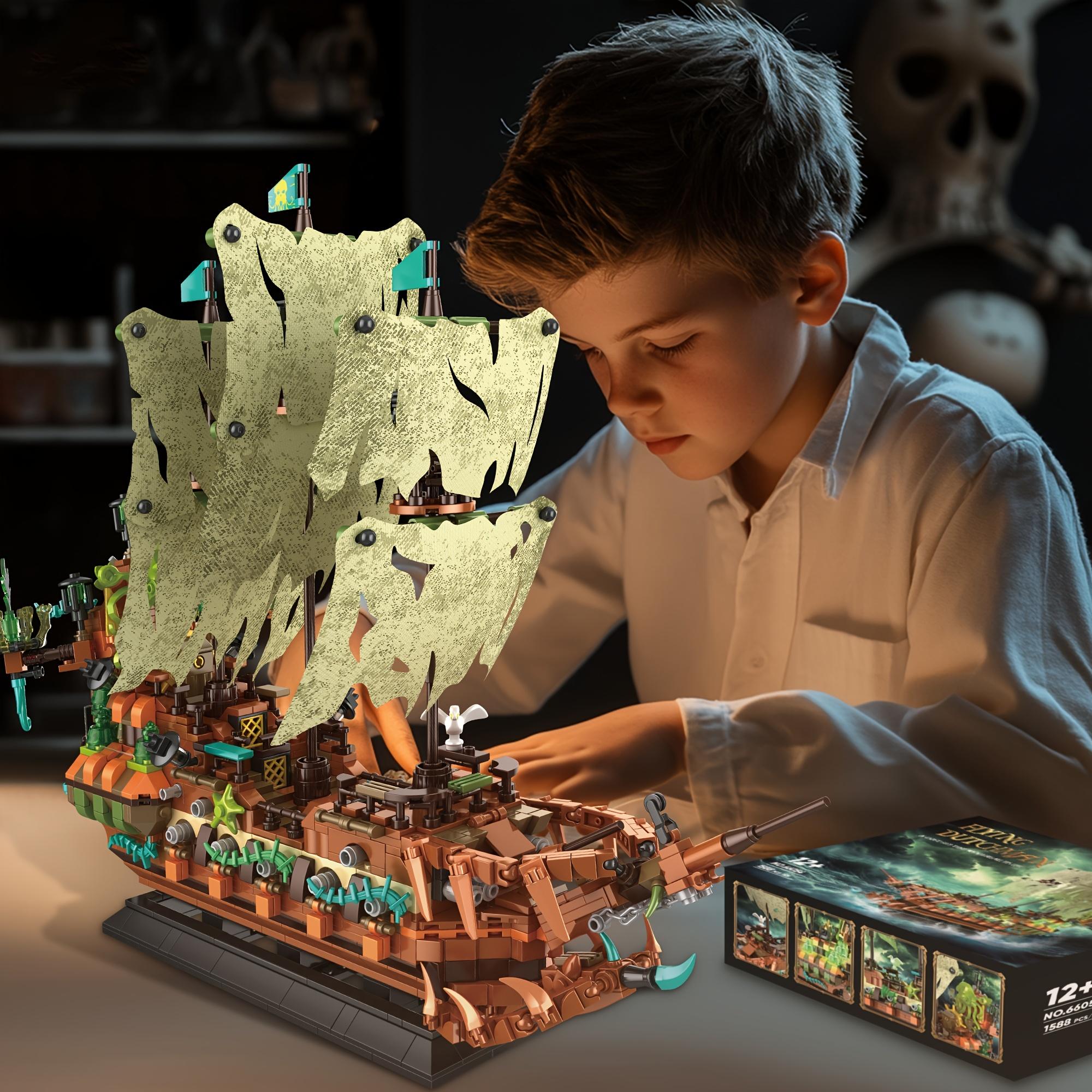 1588pcs Pirate Ship Building Blocks Set, Advanced MOC Dutchman Model Kit, Movie Themed Construction Toy, ABS Material, with LED Lights, for Ages 8-14, Ideal for Christmas and Birthday Gifts