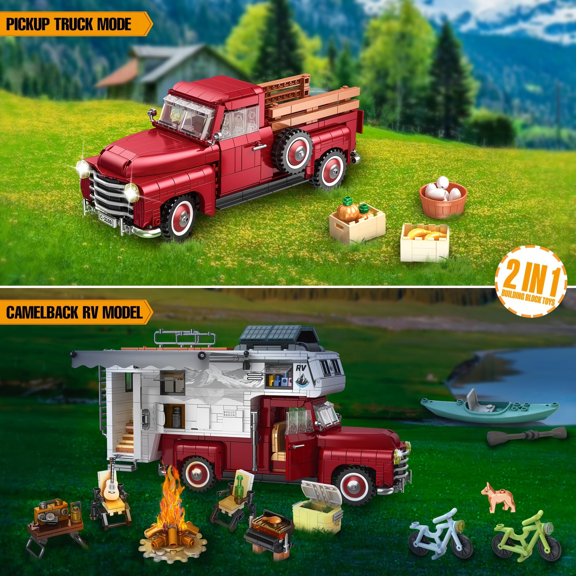 2188pcs Car Building Block, 2-in-1 Camper Van Building And Farm Pickup Truck Building Set Toy, Retro Rvs Building Block Kit Set